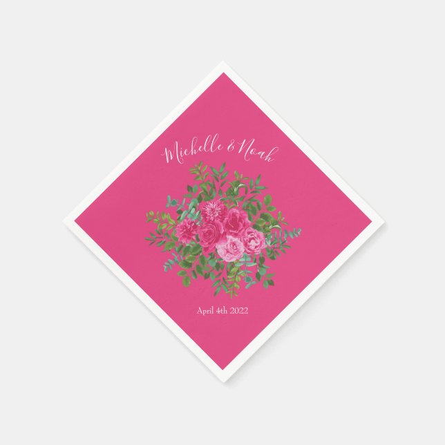 Bright Pink Floral Wedding Napkins (Corner)