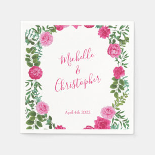 Bright Pink Floral Wedding Napkins