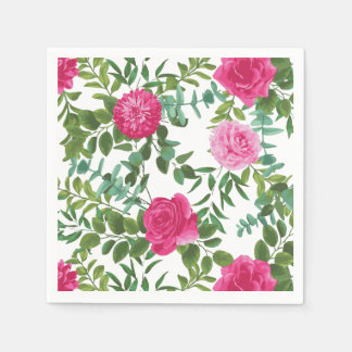 Bright Pink Floral Wedding Paper Napkins