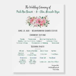 Bright Pink Floral Wedding Program Foam Board