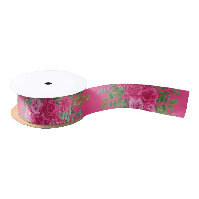 Bright Pink Floral Wedding Ribbon (Spool)