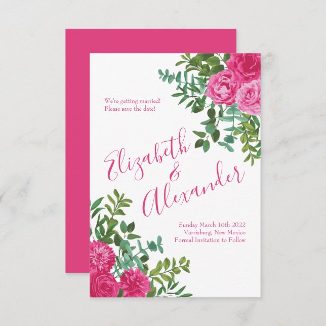 Bright Pink Floral Wedding Save the Date Invitation (Front/Back)