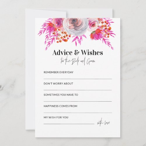 Bright Pink Floral Wedding Shower Advice Card