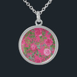 Bright Pink Floral Wedding Sterling Silver Necklace<br><div class="desc">Beautiful Bright pink floral wedding design that is great for a spring or summer wedding with elegant and beautiful greenery.</div>