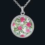 Bright Pink Floral Wedding Sterling Silver Necklace<br><div class="desc">Beautiful Bright pink floral wedding design that is great for a spring or summer wedding with elegant and beautiful greenery.</div>