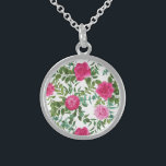 Bright Pink Floral Wedding Sterling Silver Necklace<br><div class="desc">Beautiful Bright pink floral wedding design that is great for a spring or summer wedding with elegant and beautiful greenery.</div>