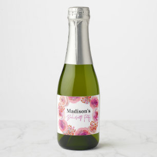 Bright Pink Floral Wreath Bachelorette Favor Sparkling Wine Label