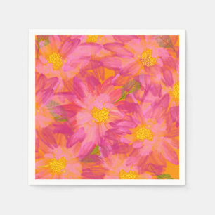 Bright Pink Florals on Orange Background Napkins