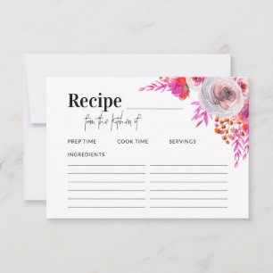 Bright Pink Florals Recipe Card for Bridal Shower