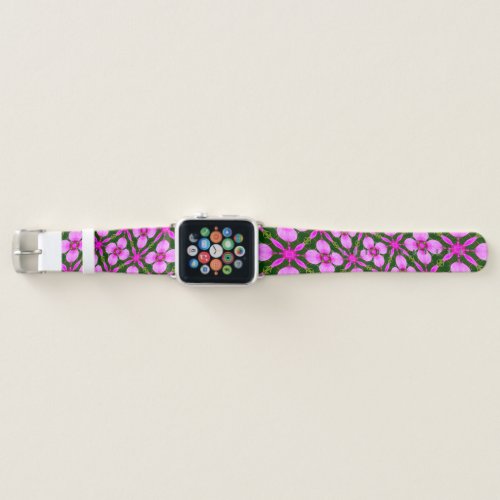 Bright Pink Flower Pattern Apple Watch Band