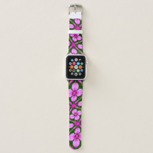 Bright Pink Flower Pattern Apple Watch Band