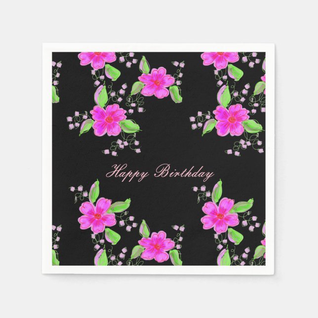 Bright Pink Flowered Paper Napkins (Front)