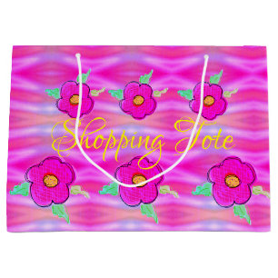 Bright Pink Flowered Shopping Large Gift Bag