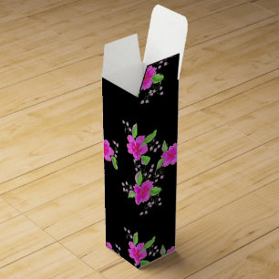 Bright pink flowered wine gift box