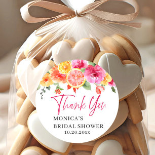 Bright Pink Flowers Citrus Slice Bridal Shower Classic Round Sticker