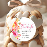 Bright Pink Flowers Citrus Slice Bridal Shower Classic Round Sticker<br><div class="desc">For further customization,  please click the "Personalize this template",  then "Edit using Design Tool". Stylish editable easy to use wedding templates,  more items available in the store (invitations,  rsvp,  thank you cards,  stationery & decor). If you need help or matching items,  please contact me.</div>