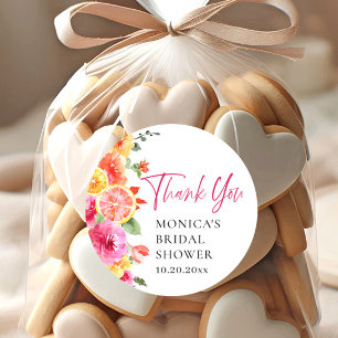 Bright Pink Flowers Citrus Slice Bridal Shower Classic Round Sticker