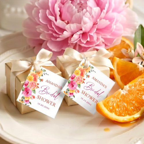Bright Pink Flowers Citrus Slice Bridal Shower Favor Tags
