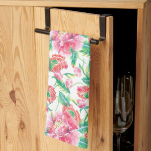 Bright Pink Flowers Pattern Girly Design Kitchen Towel