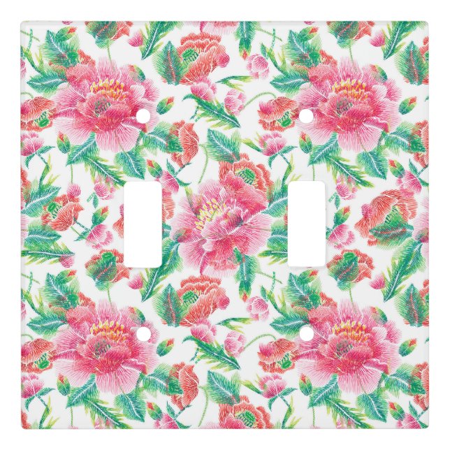 Bright Pink Flowers Pattern Girly Design Light Switch Cover (Front)