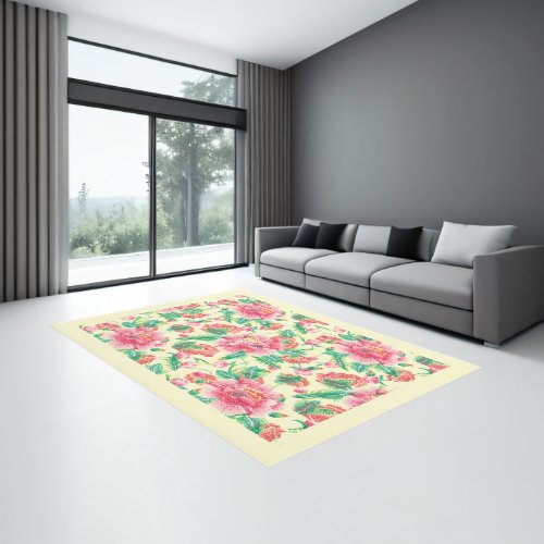 Bright pink Flowers Pattern Girly Design Rug