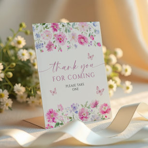 Bright Pink Flowers Thanks For Coming Sign