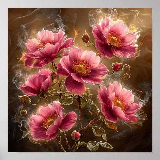🌸 Bright Pink Flowers With Soft Smoke Ethereal Poster (Front)