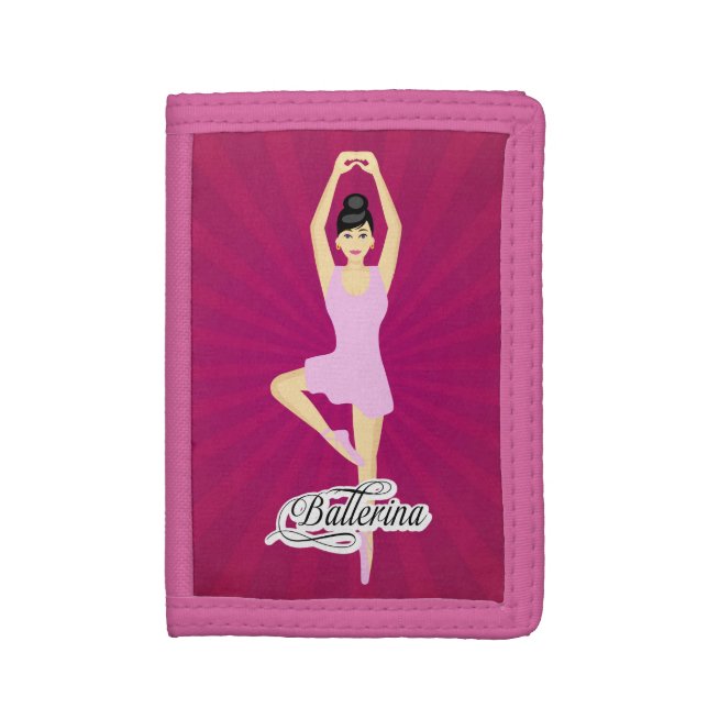Bright Pink Fuchsia Ballerina Trifold Wallet (Front Vertical)