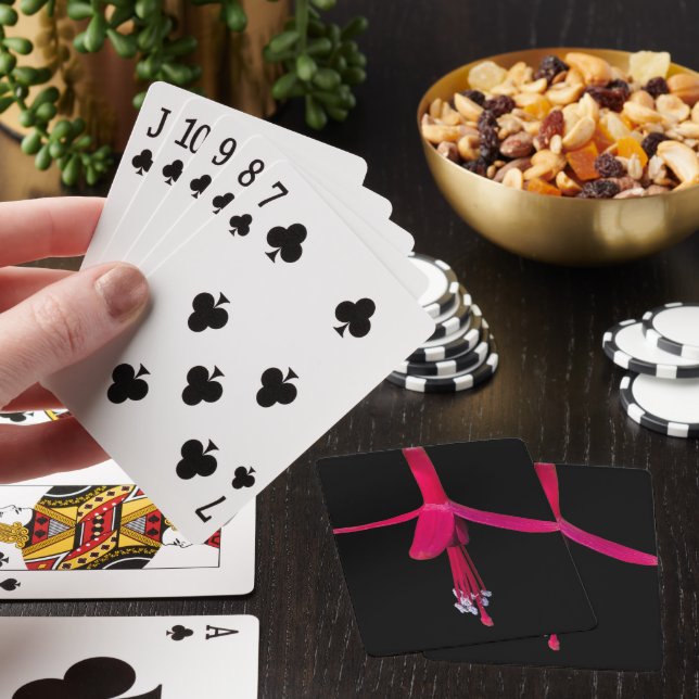Bright Pink Fuchsia Flower on Black Poker Cards (In Situ)