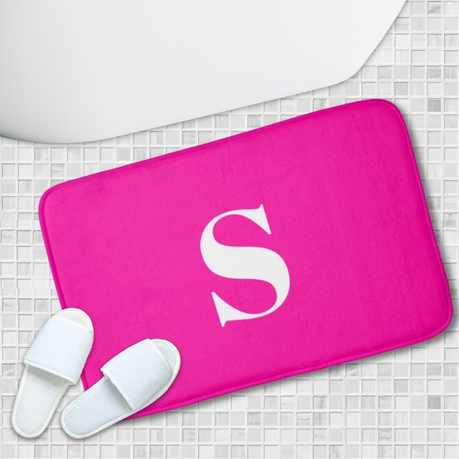 Bright Pink Fuchsia Personalized Monogram Bath Mat (Bright Pink Fuchsia Personalized Monogram Bath Mat)