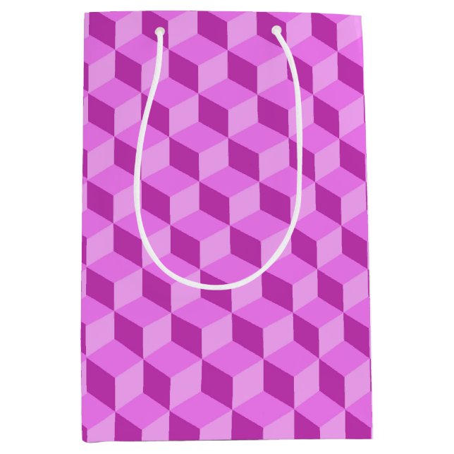 BRIGHT PINK GEOMETRIC CUBE PATTERNS MEDIUM GIFT BAG (Front)