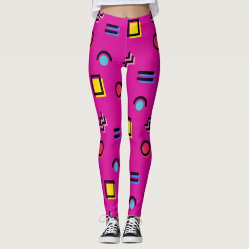 Bright Pink Geometric Girly Cute Funky 80s Style Leggings