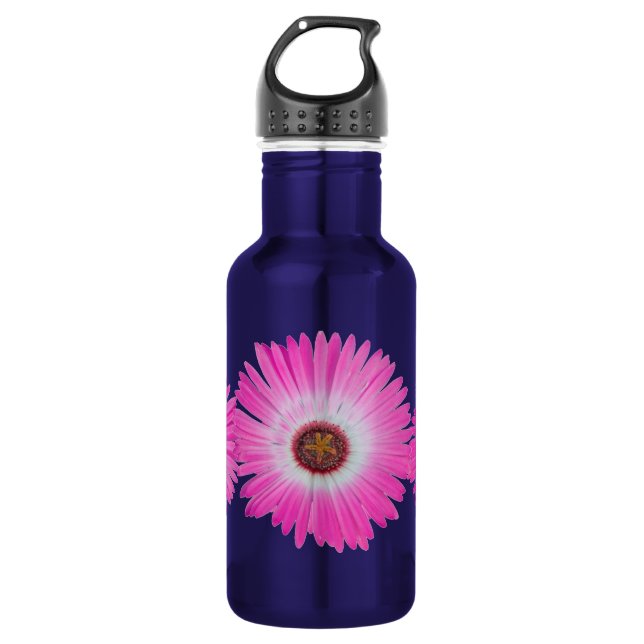 Bright Pink Gerber Daisy Flower in full bloom Water Bottle (Front)
