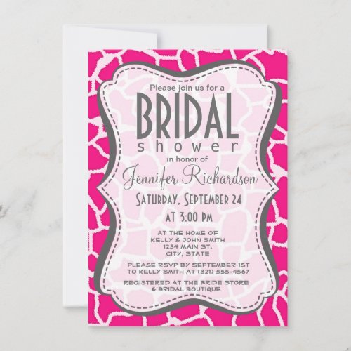 Bright Pink Giraffe Animal Print Personalized Invitation