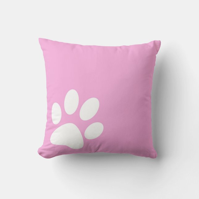 bright pink girly pet paw print throw pillow (Front)