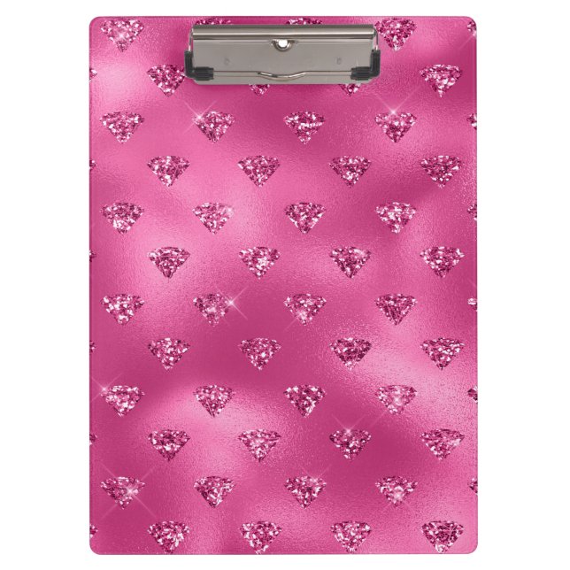 Bright Pink Glam Sparkly Diamonds Clipboard (Front)