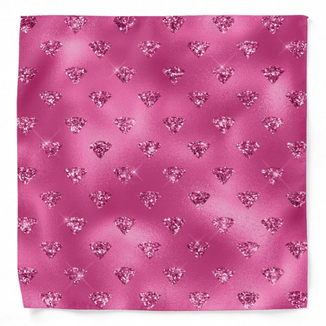 Bright Pink Glam Sparkly Diamonds Pattern Bandana (Front)