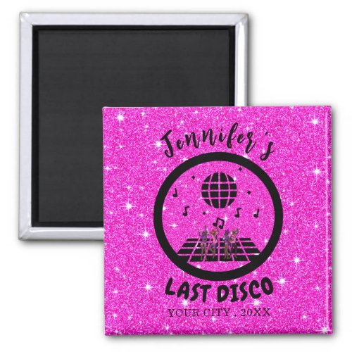 Bright Pink glitter Disco Bachelorette party  Magnet