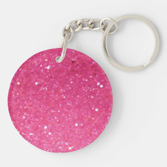 Bright Pink Glitter Keychain (Back)
