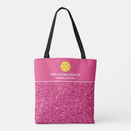 Bright Pink Glitter Print Custom Pickleball Paddle Tote Bag