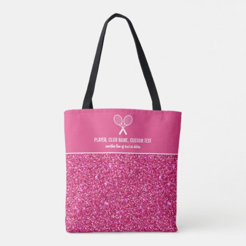 Bright Pink Glitter Print Custom Tennis Rackets Tote Bag