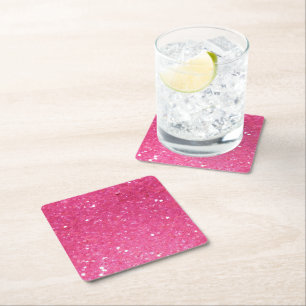 Bright Pink Glitter Square Paper Coaster