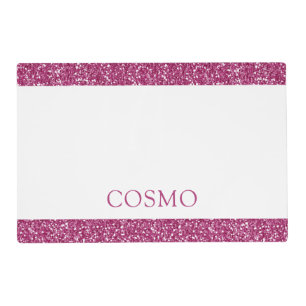 Bright Pink Glitter Stripe Name Pet Placemat
