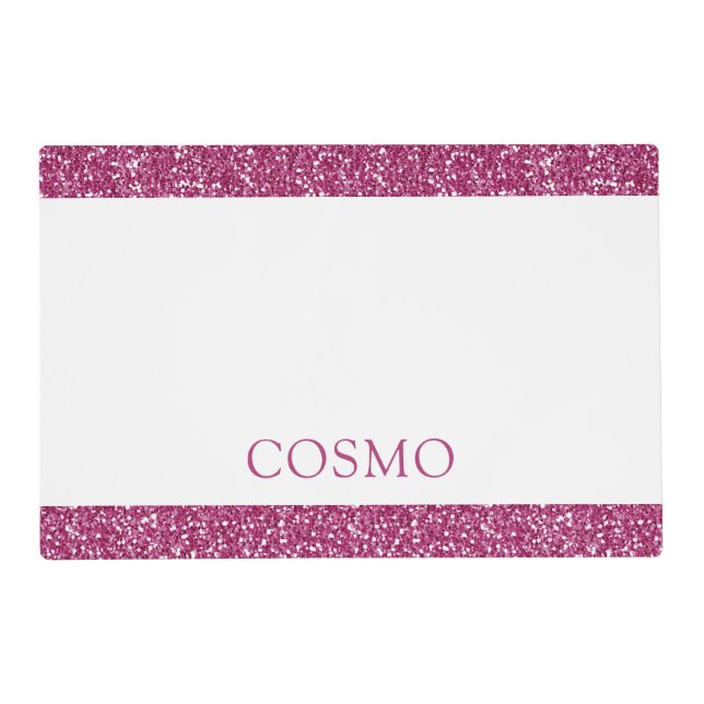 Bright Pink Glitter Stripe Name Pet Placemat (Front)