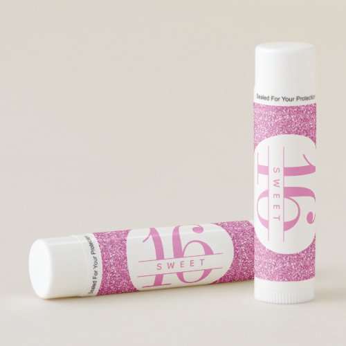 Bright Pink Glitter Sweet 16 Party Favor Lip Balm