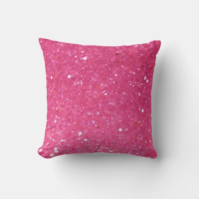 Bright Pink Glitter Throw Pillow (Front)