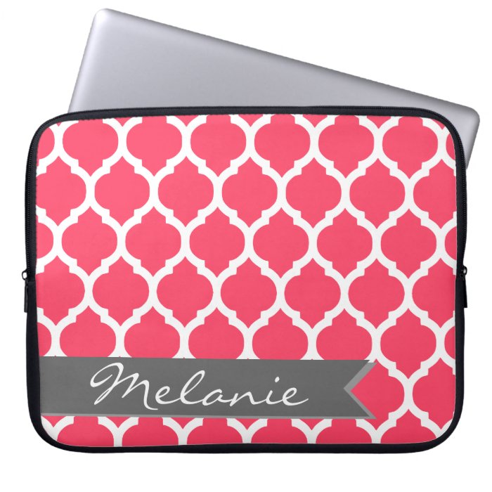 Bright Pink Gray Moroccan Lattice & Banner Laptop Computer Sleeve