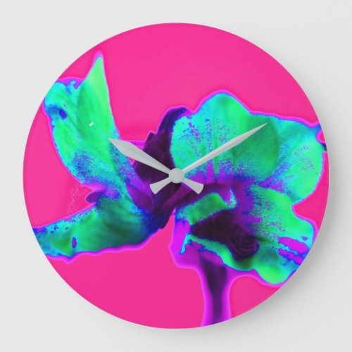 Bright Pink  Green Abstract Floral Kitchen Clock