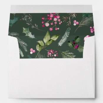 Bright Pink Green Botanical Christmas 5x7 White Envelope by PeachBloome at Zazzle
