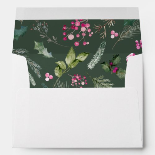 Bright Pink Green Botanical Christmas 5x7 White Envelope